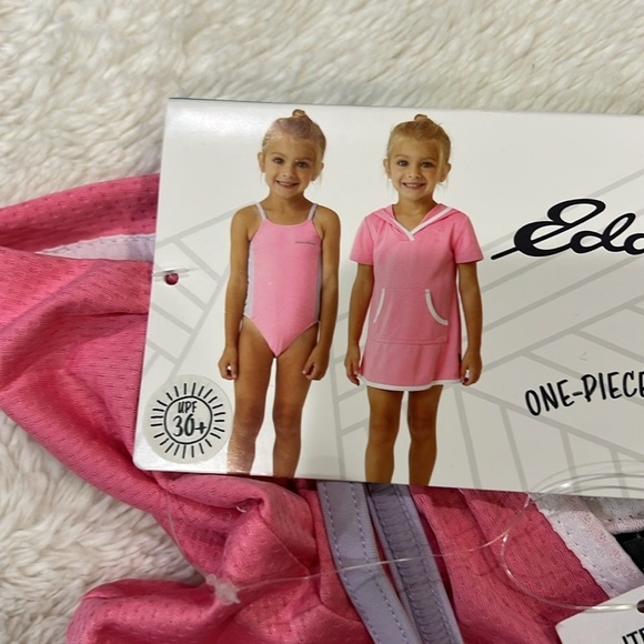 2 Eddie Bauer Kids One-Piece Aqua Pink/White/Floral Swimsuit Cover Up Nwt 4T - Picture 2 of 5